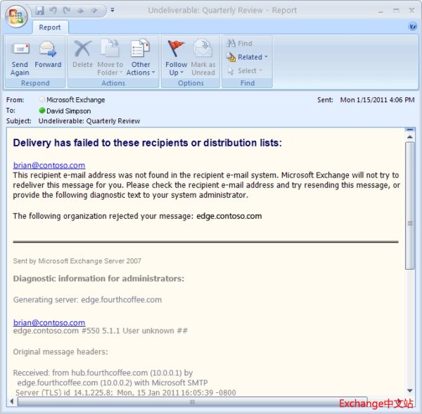 由不同服务器生成 NDR 和拒收原始邮件